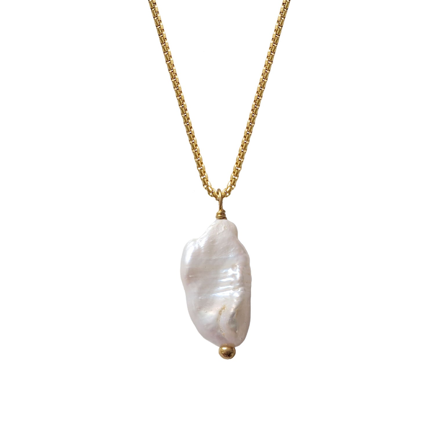 Long Baroque Pearl Pendant on Slim Box Chain