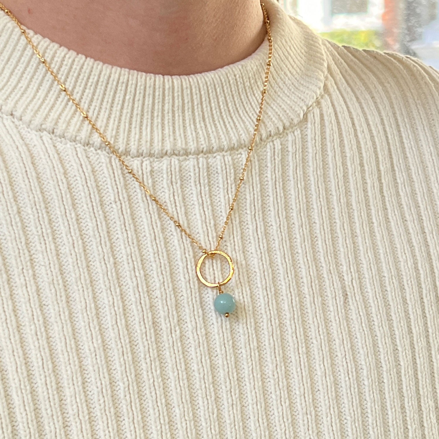 Lottie Amazonite Pendant on Short Satellite Chain