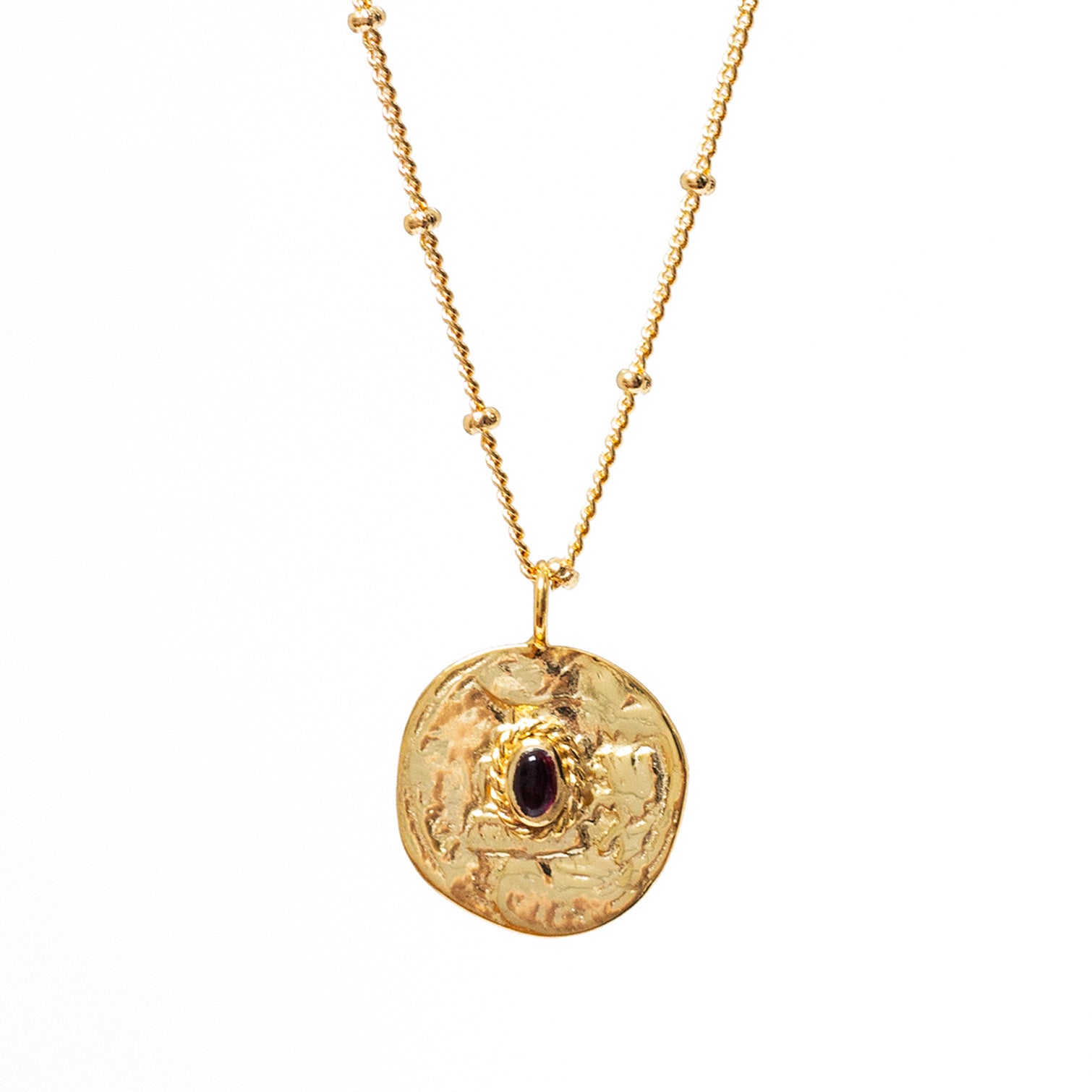 Athena Large round medal with Garnet on Biba chain