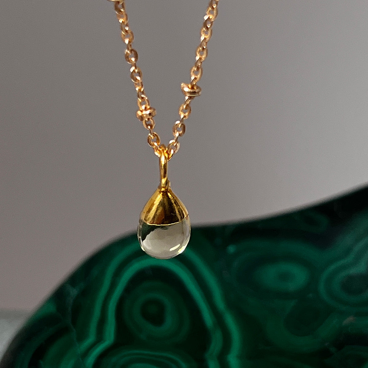 Smooth Amethyst or Lemon Quartz Drop on Short Satellite Chain