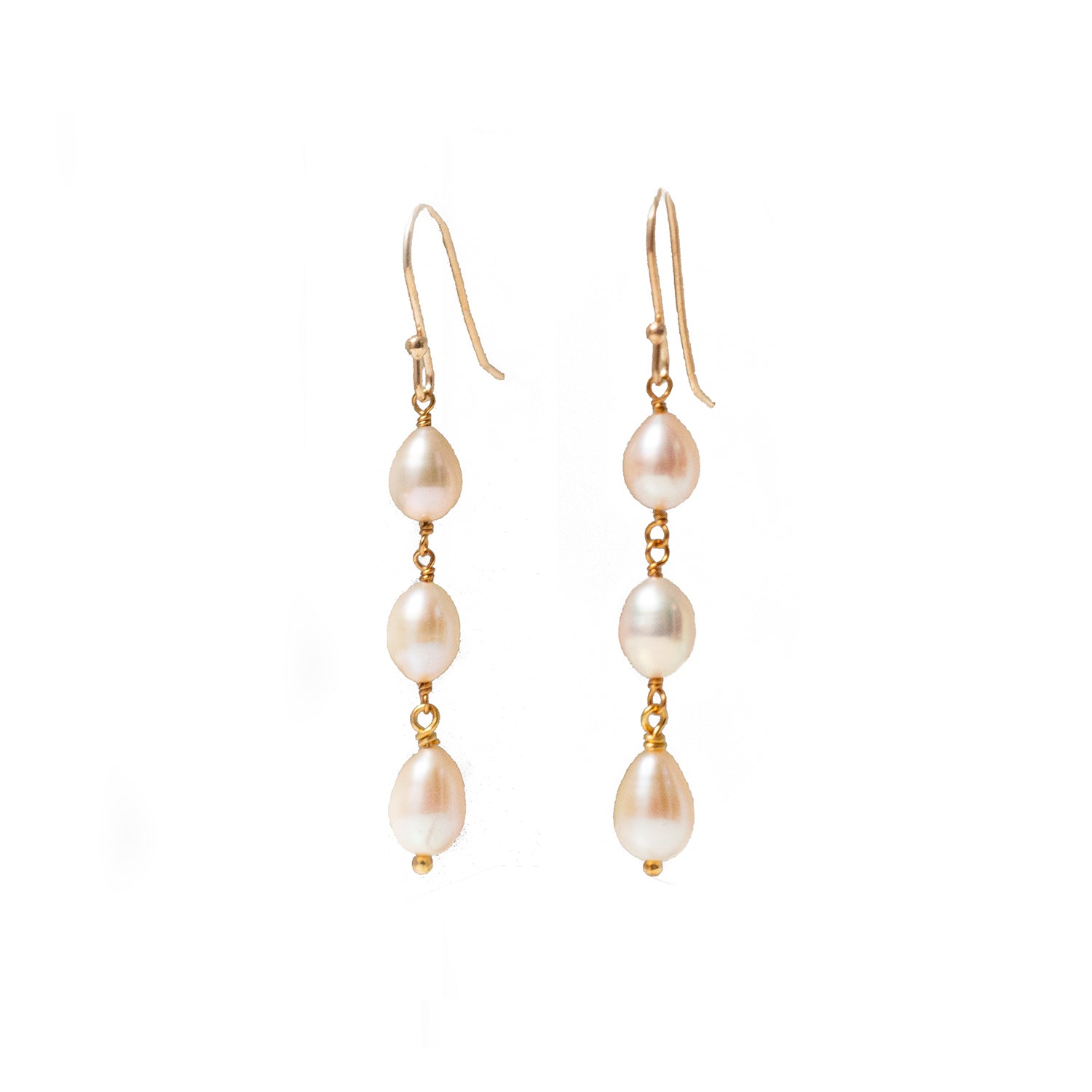 Three Pink Pearl On Hook Earrings