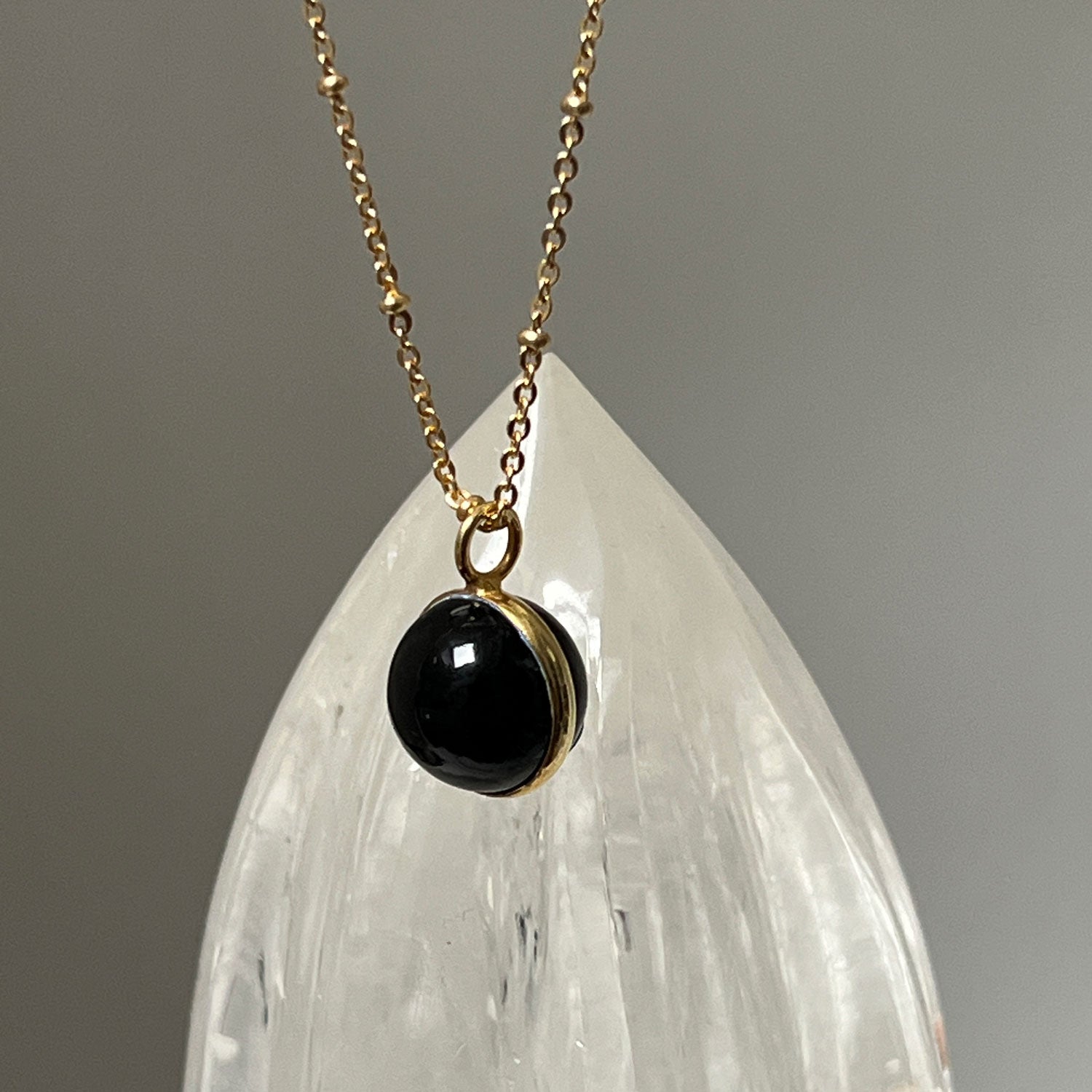 Magic Black Onyx Ball Pendant on Long Satellite Chain