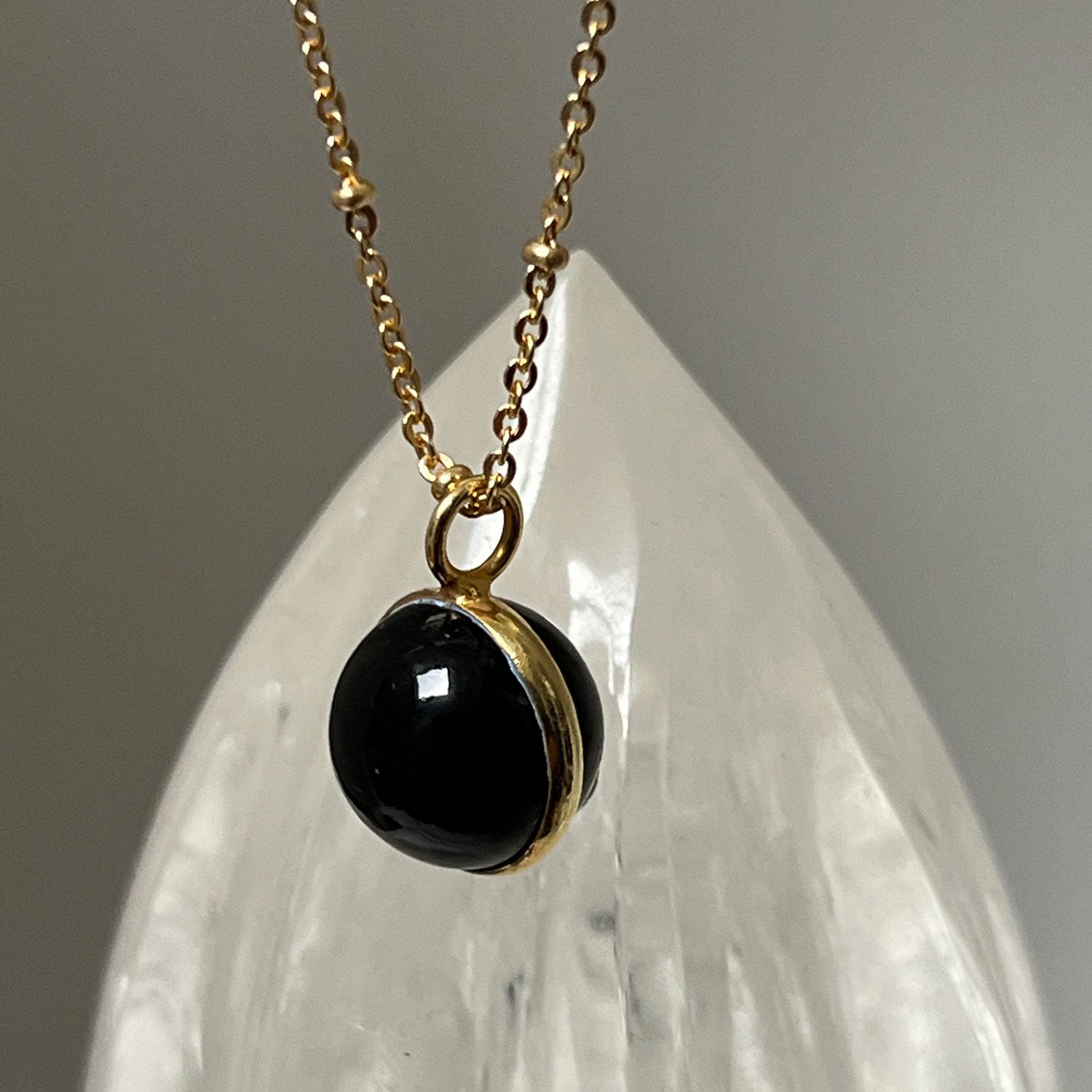 Magic Black Onyx Ball Pendant on Long Satellite Chain