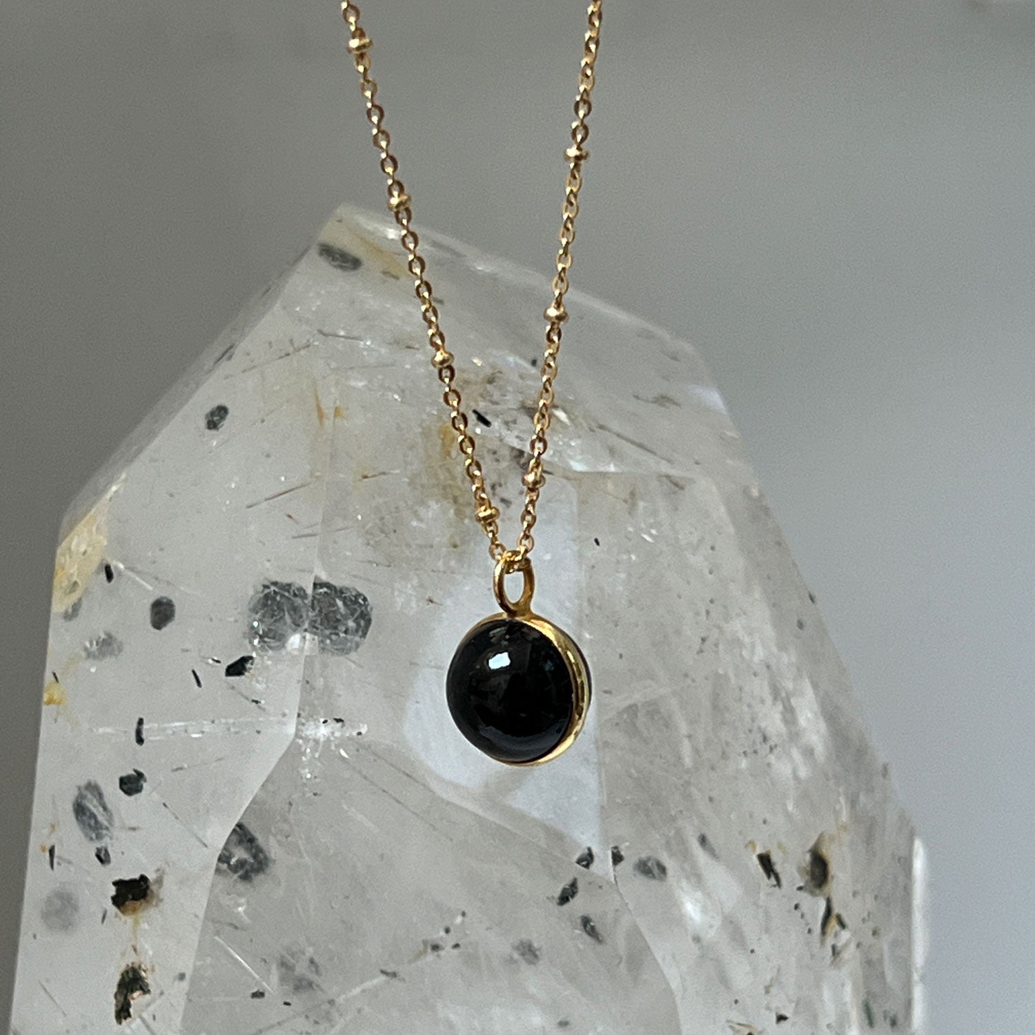 Magic Black Onyx Ball Pendant on Long Satellite Chain