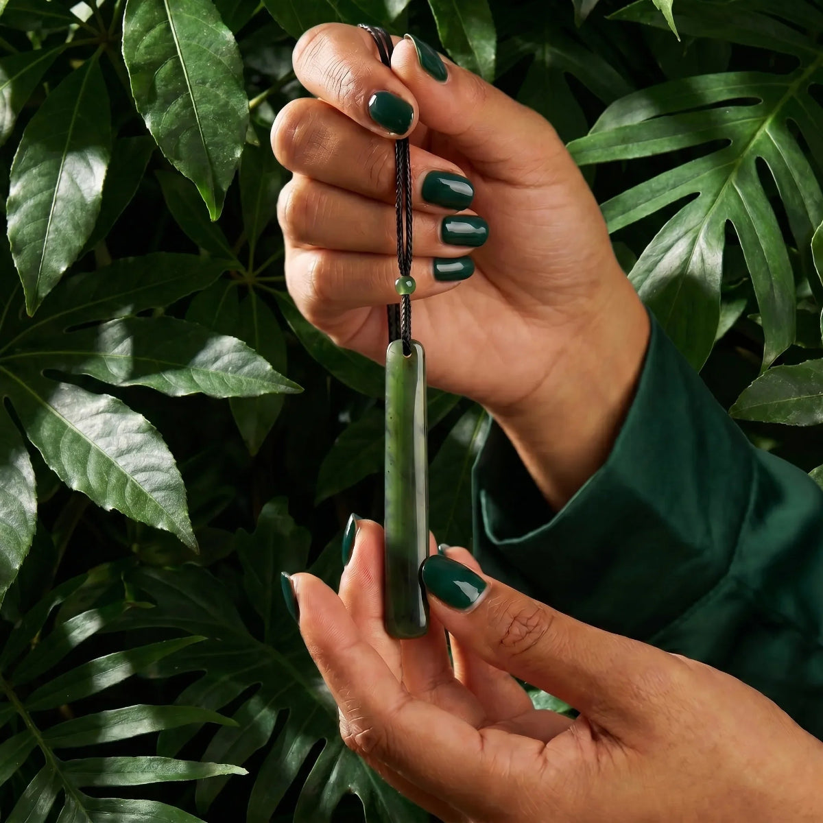 Long Jade Pendant — Adjustable Cord