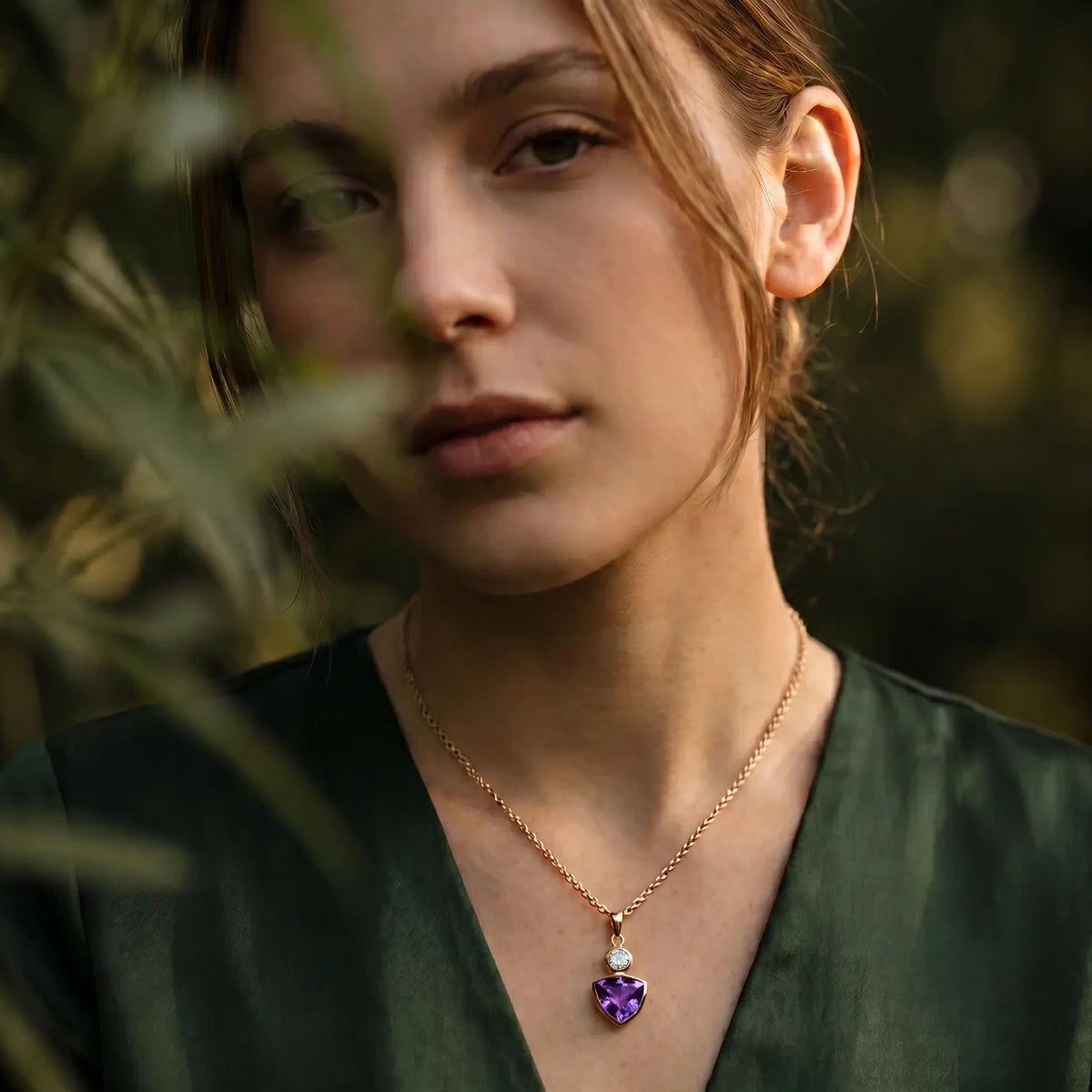 Sofia Amethyst And Blue Topaz Pendant On Short Baby Belcher