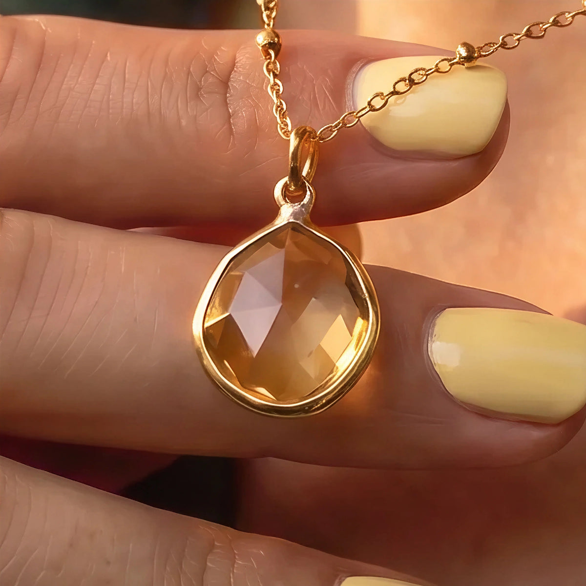 Sweet Citrine freeform pendant on short satellite chain or Rosary Garnet