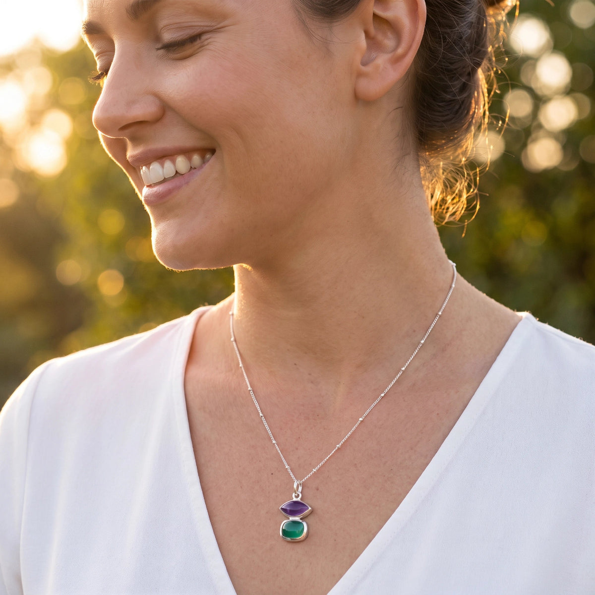 Beryl Amethyst and Green Onyx Pendant On Sterling Silver