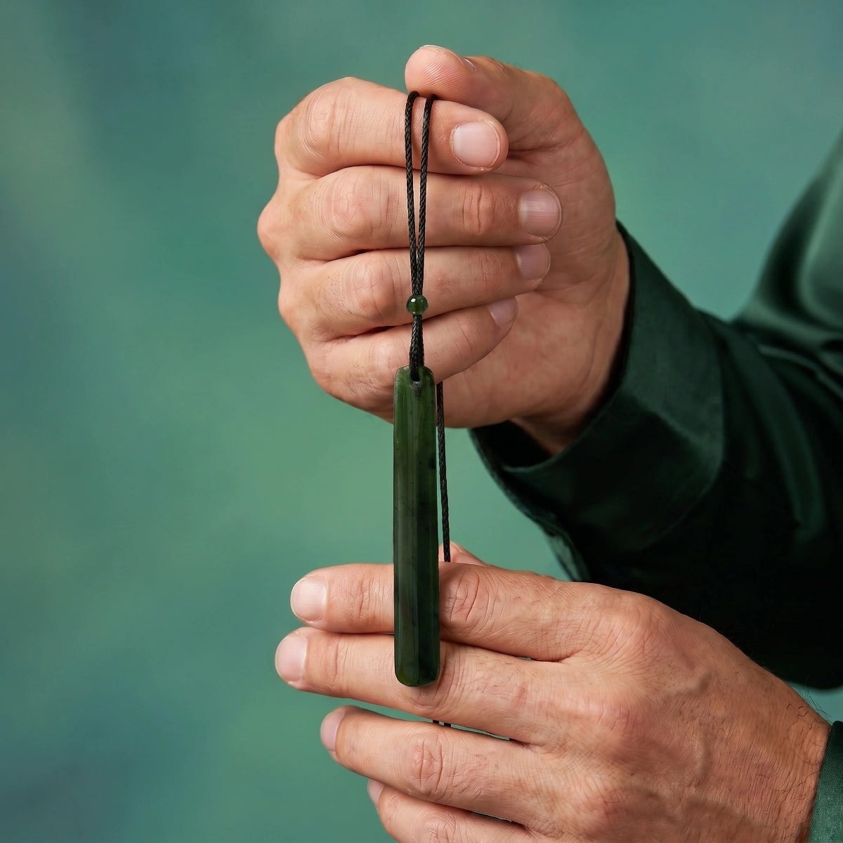 Long Jade Pendant — Adjustable Cord