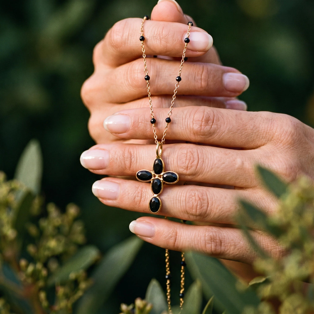 Small Cross Black Onyx On Short Black Onyx Rosary
