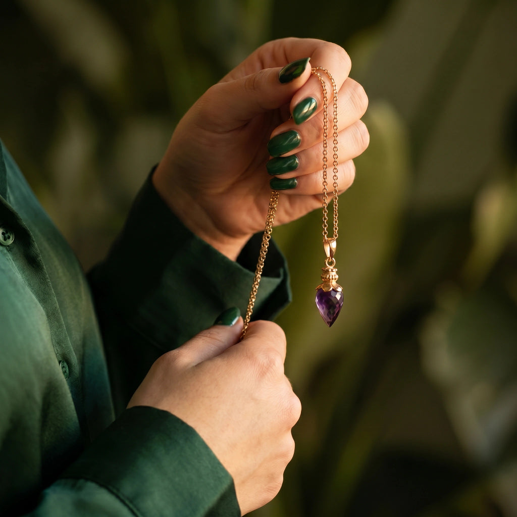 Sweet Amethyst Pendulum Pendant On Short Baby Belcher