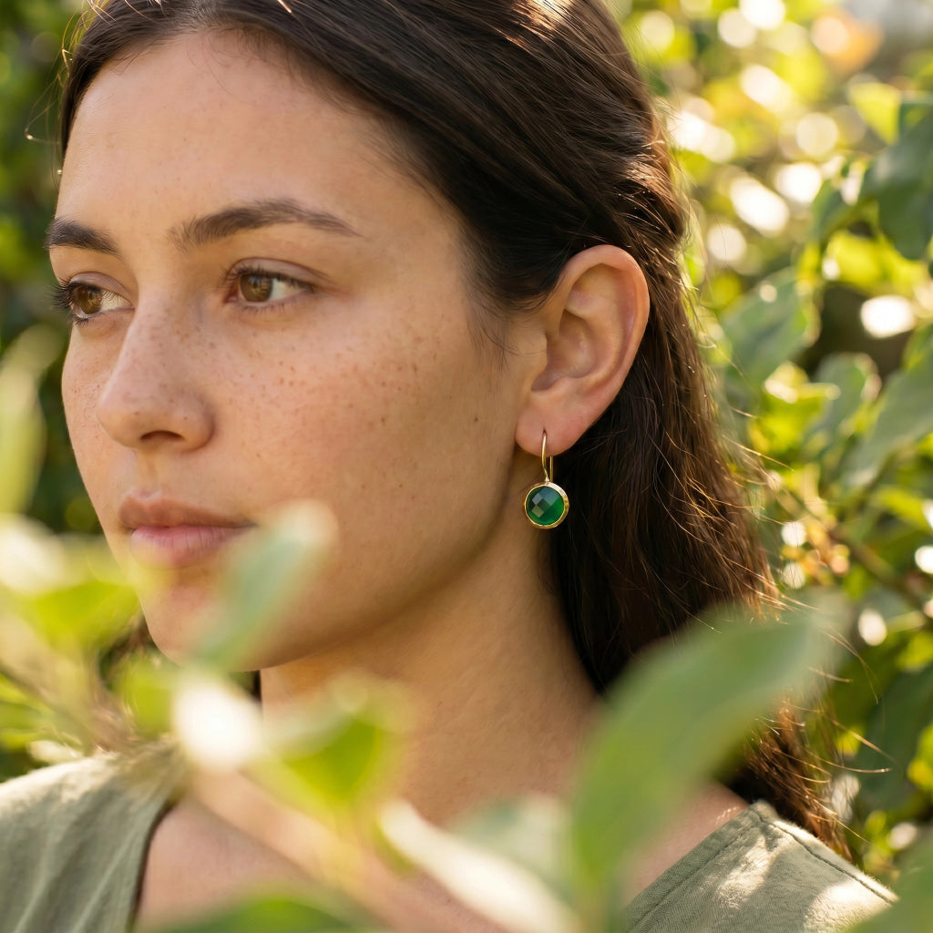 Bumi Green Onyx Or Pink Sillimanite Hook Earrings