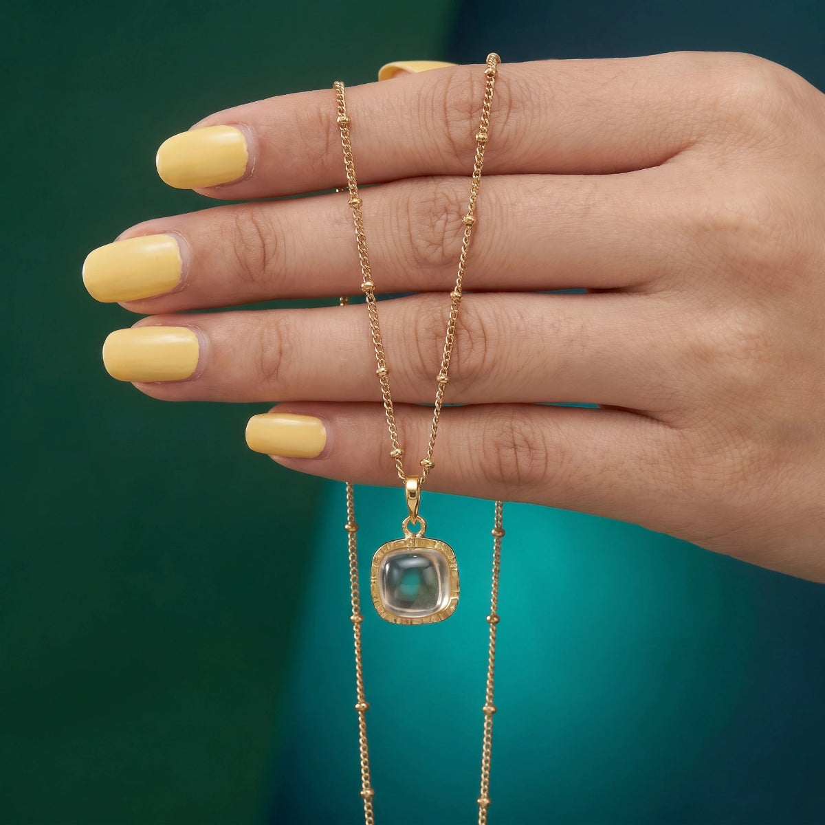 Lemon quartz Square Pendant On Biba Chain