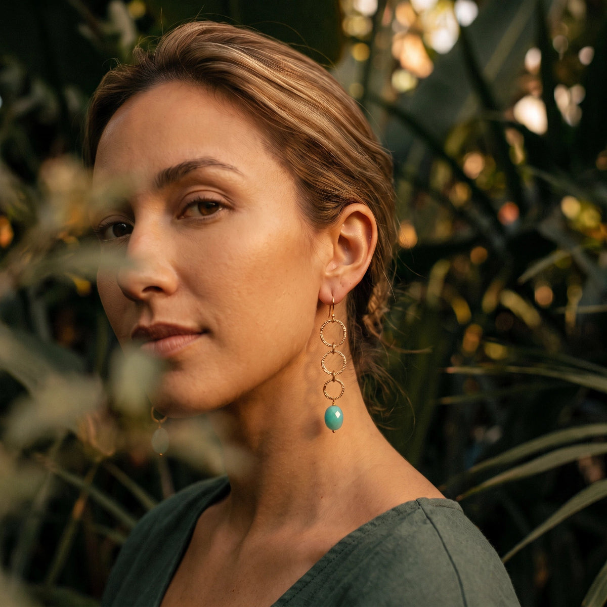 Long Loop Earrings With Semi Precious Stone Drop, Amazonite, Amethyst or Prehnite