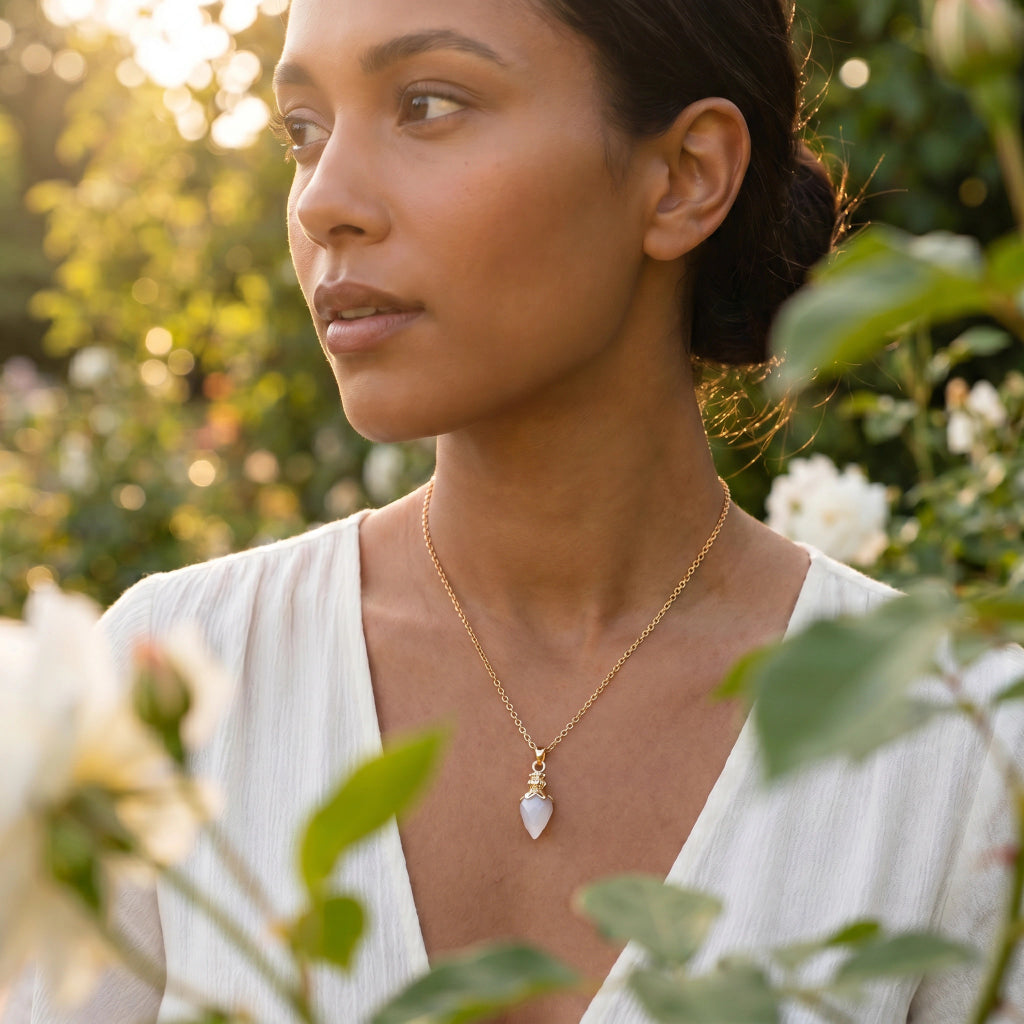 Sweet White Moonstone Pendulum Pendant On Short Baby Belcher