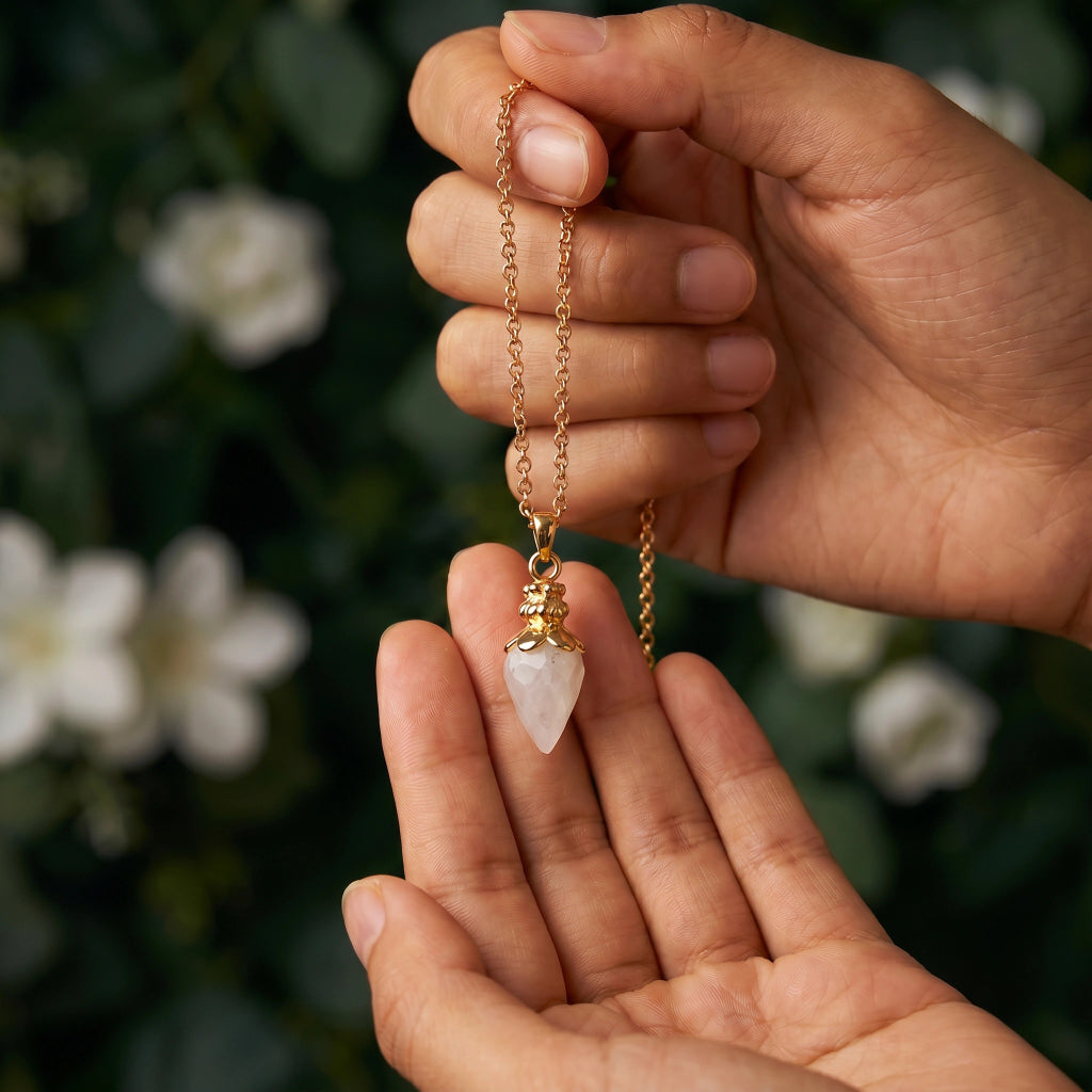 Sweet White Moonstone Pendulum Pendant On Short Baby Belcher