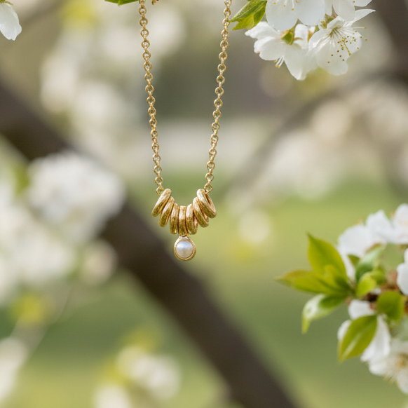 Multi Ring Pearl Pendant On Short Baby Belcher Chain