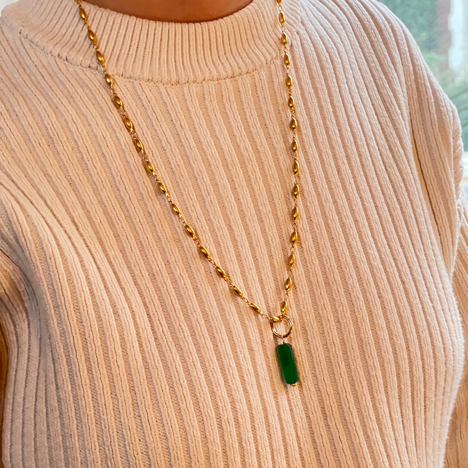 Green Onyx Baguette on Rose Chain