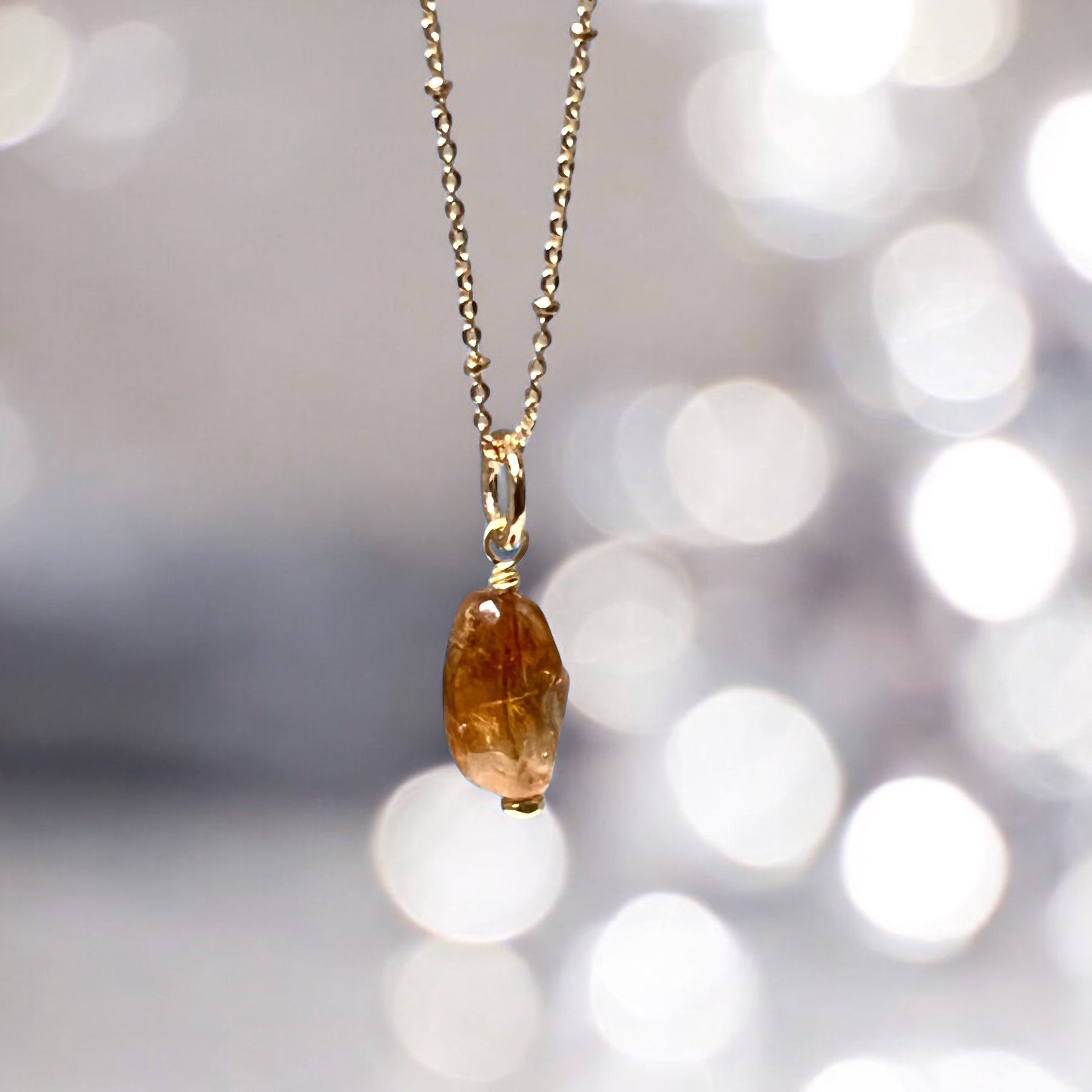 Gita Pendant with warm citrine on long satellite chain