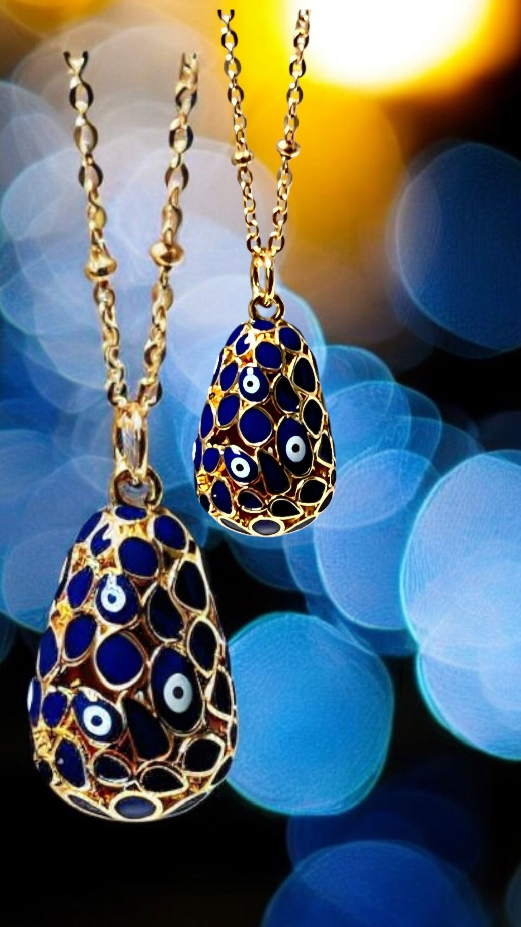 Nazar Enamel Egg Protection Pendant On Long Satellite Chain