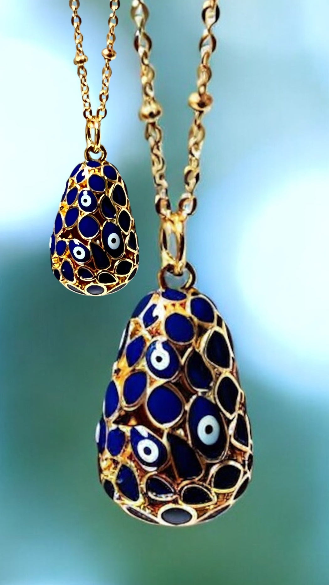 Nazar Enamel Egg Protection Pendant On Long Satellite Chain