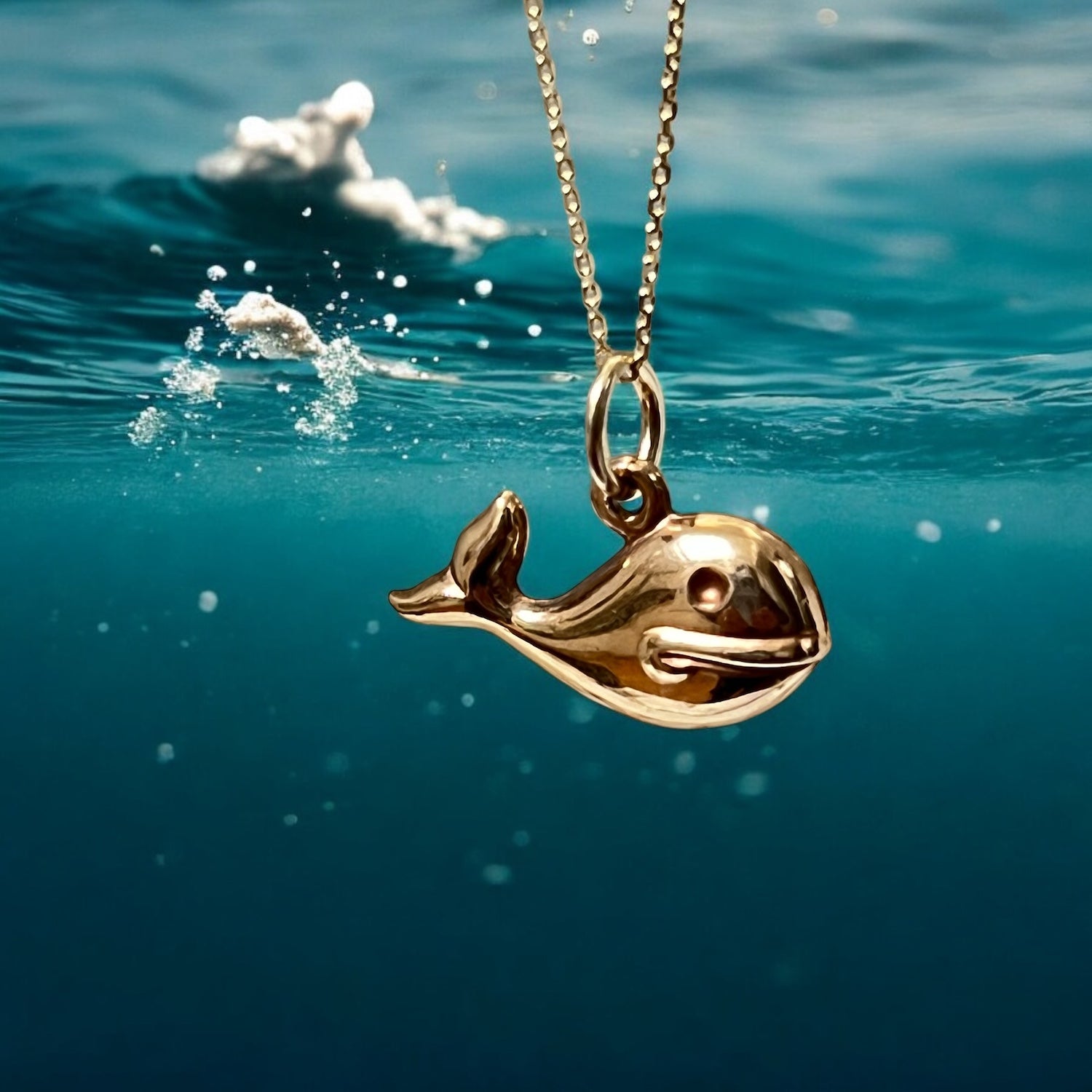 Whale charm 9 K gold vintage on 9K gold chain