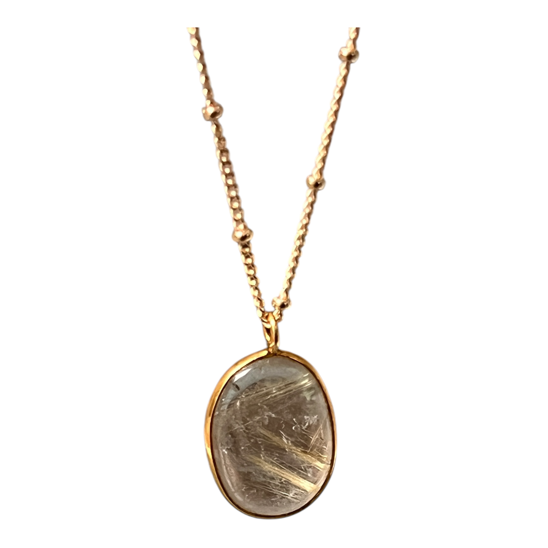 Golden Rutil Quartz Bezel Pendant on Biba Chain
