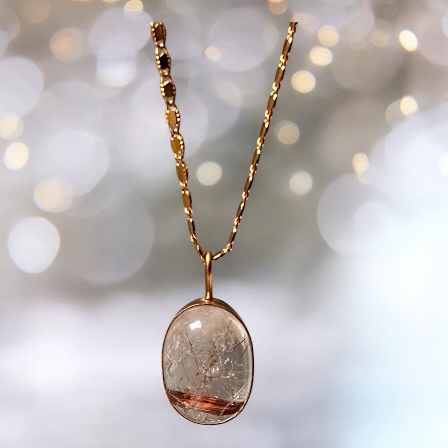 Unique Golden Rutilated quartz Oval on Val chain