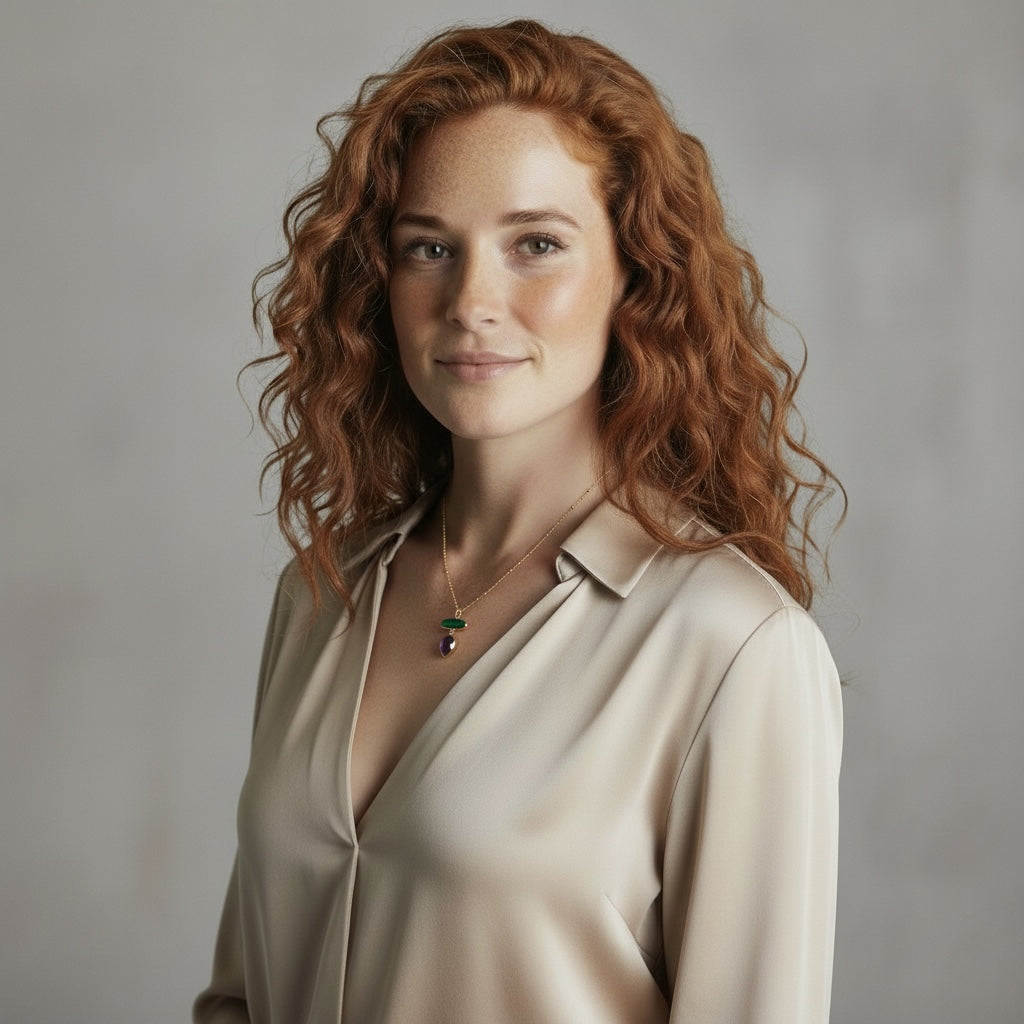 Diva Pendant Amethyst and Green onyx on Biba chain