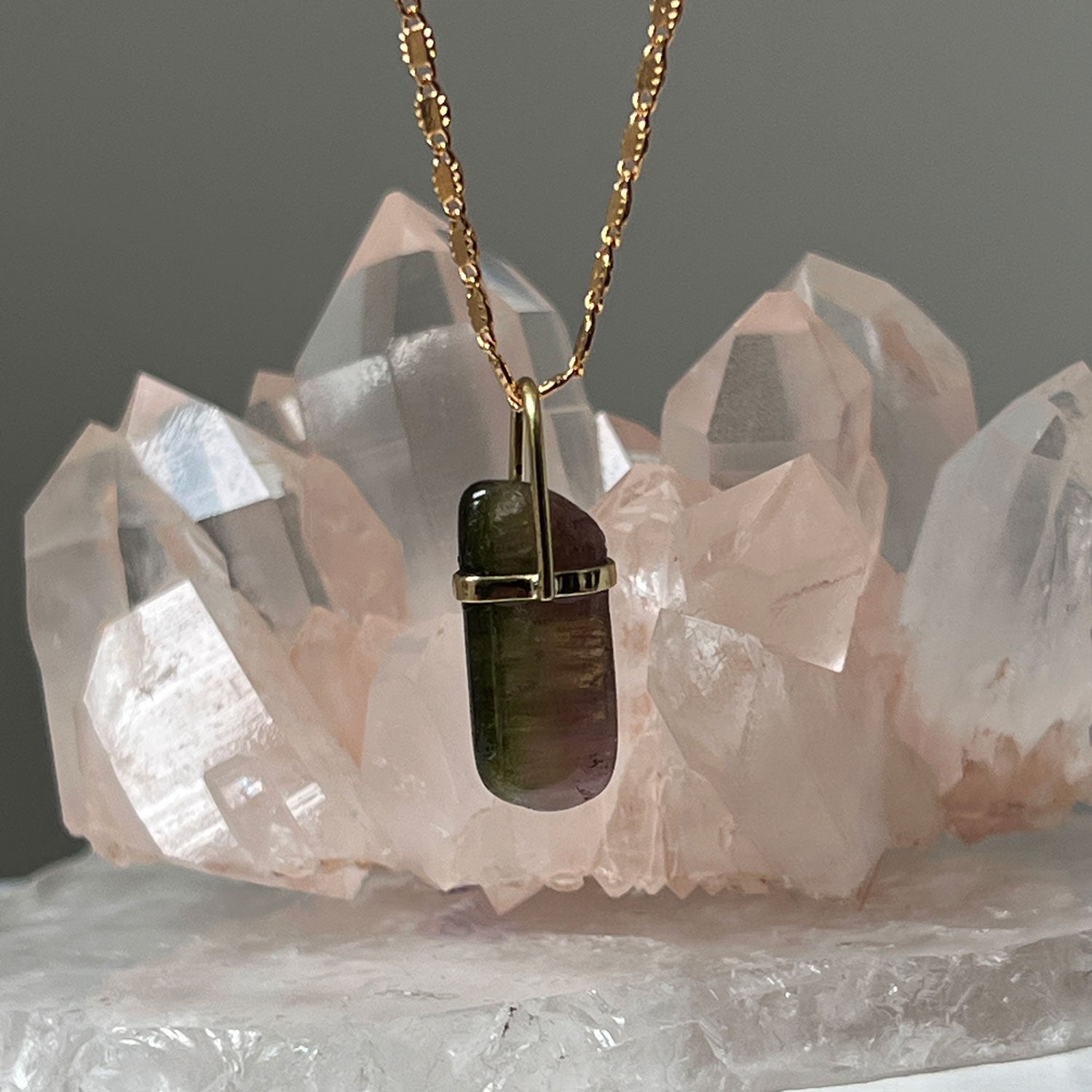 Unique Watermelon Tourmaline Pebble On Long Val Chain