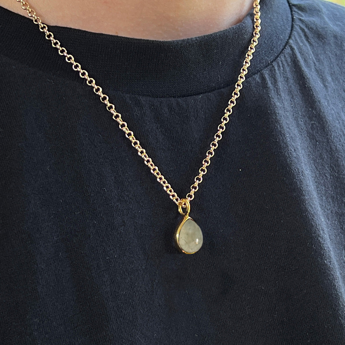Prehnite Teardrop Pendant On Baby Belcher or Green Onyx Rosary