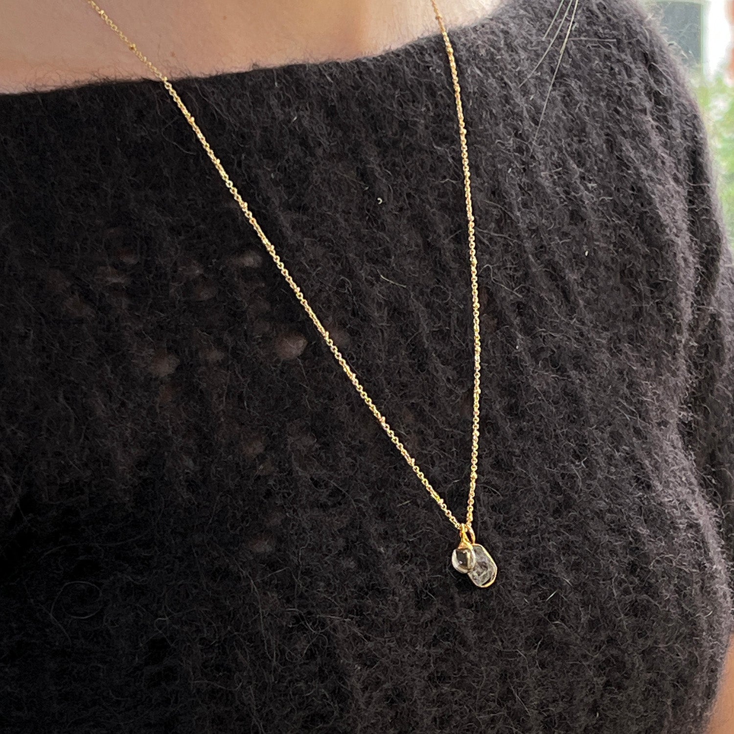 Raindrop Rock Crystal Pendant with Herkimer Diamond Slice on Satellite Chain