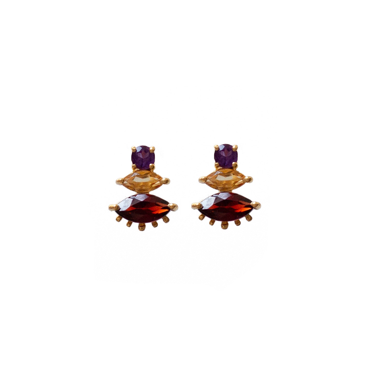 Trinity Garnet, Citrine & Amethyst on Vermeil Studs