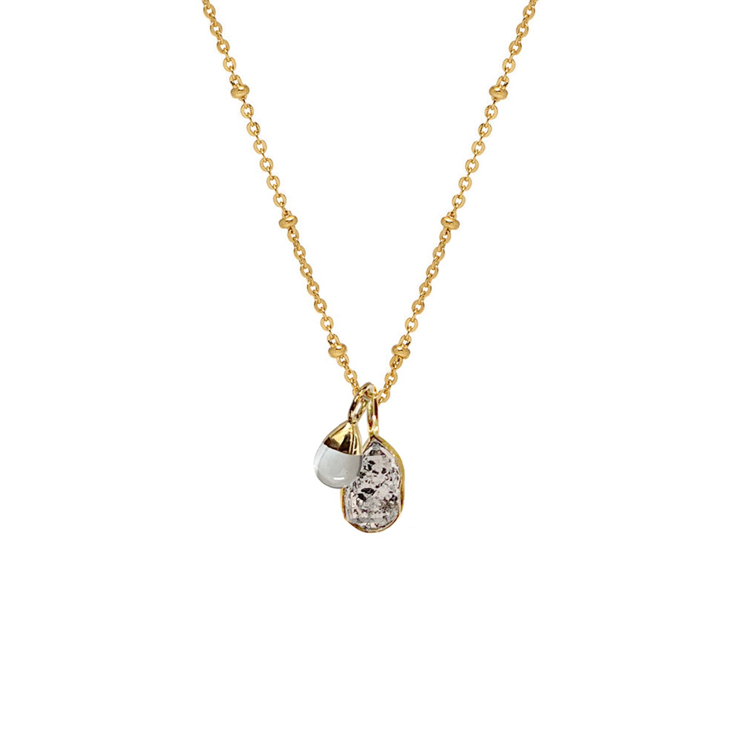 Raindrop Rock Crystal Pendant with Herkimer Diamond Slice on Satellite Chain