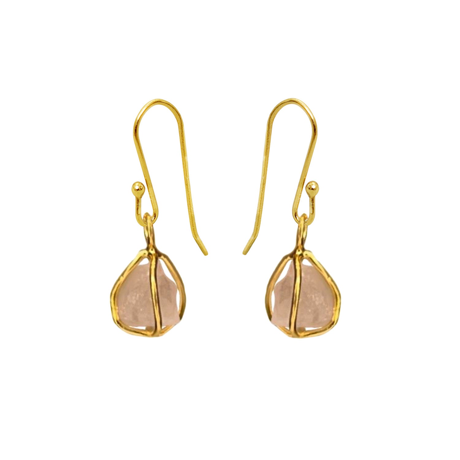 Rose Quartz Raw in Cage Earrings