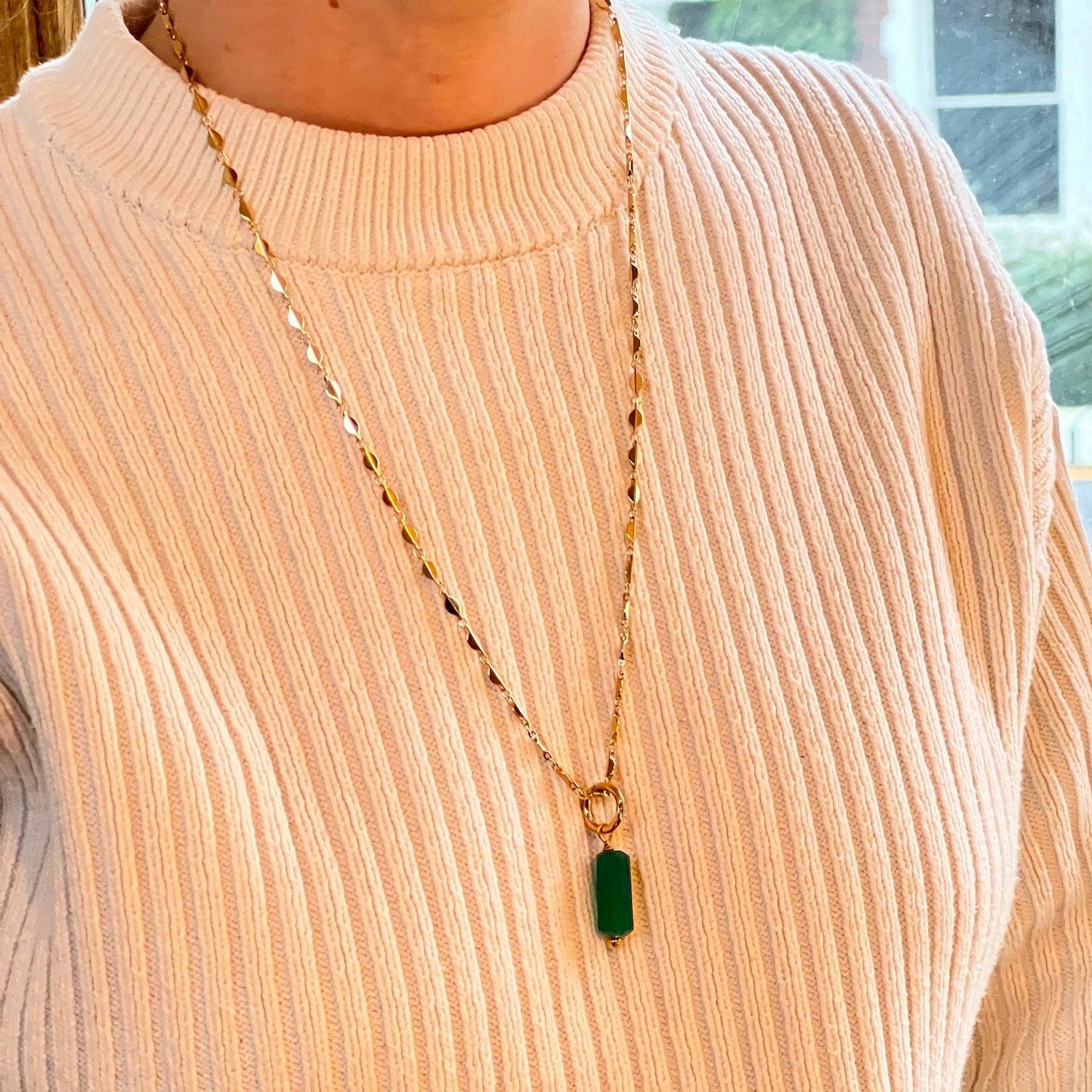 Green Onyx Baguette on Rose Chain
