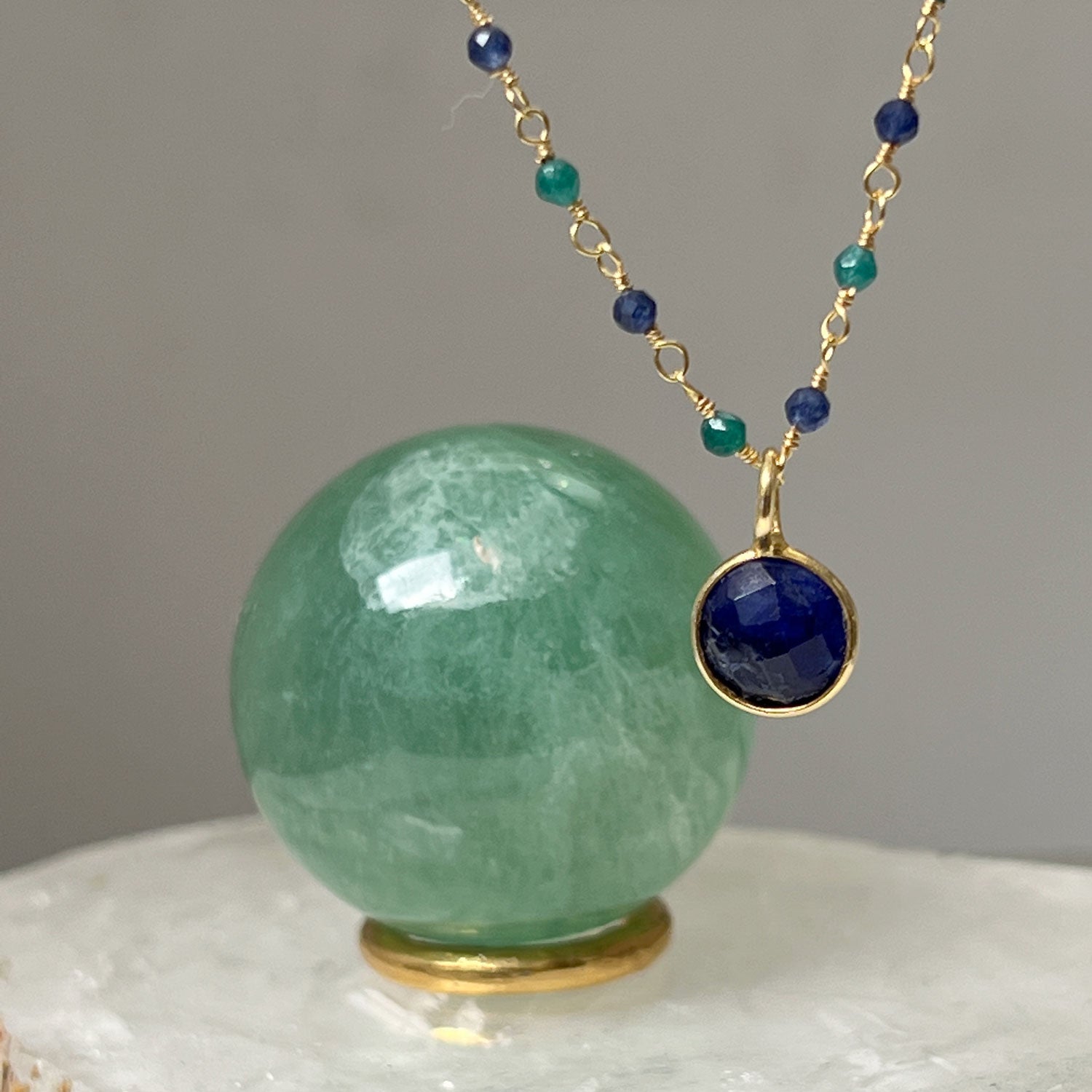 Sapphire and Emerald Rosary with Astro Sapphire Pendant