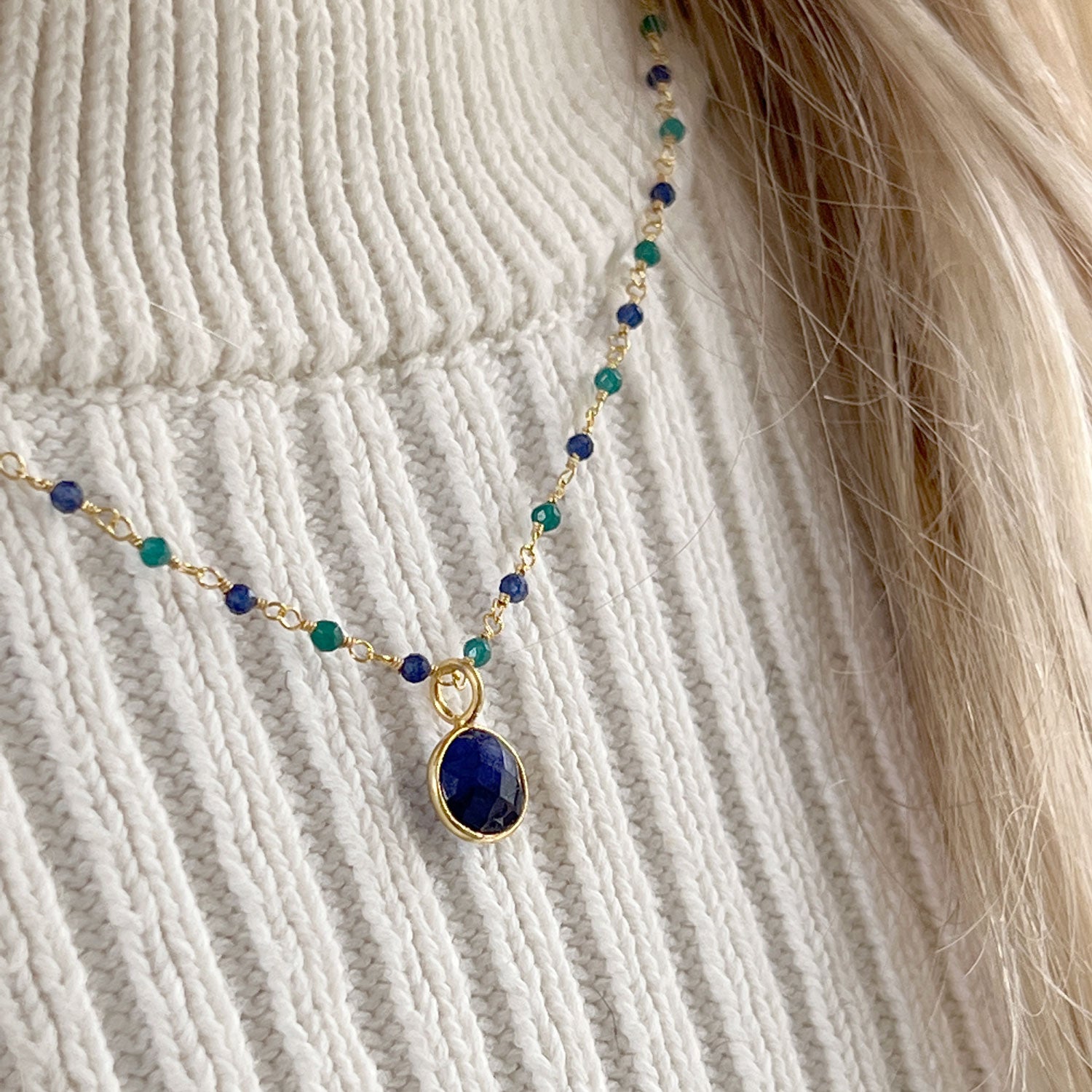 Sapphire and Emerald Rosary with Astro Sapphire Pendant