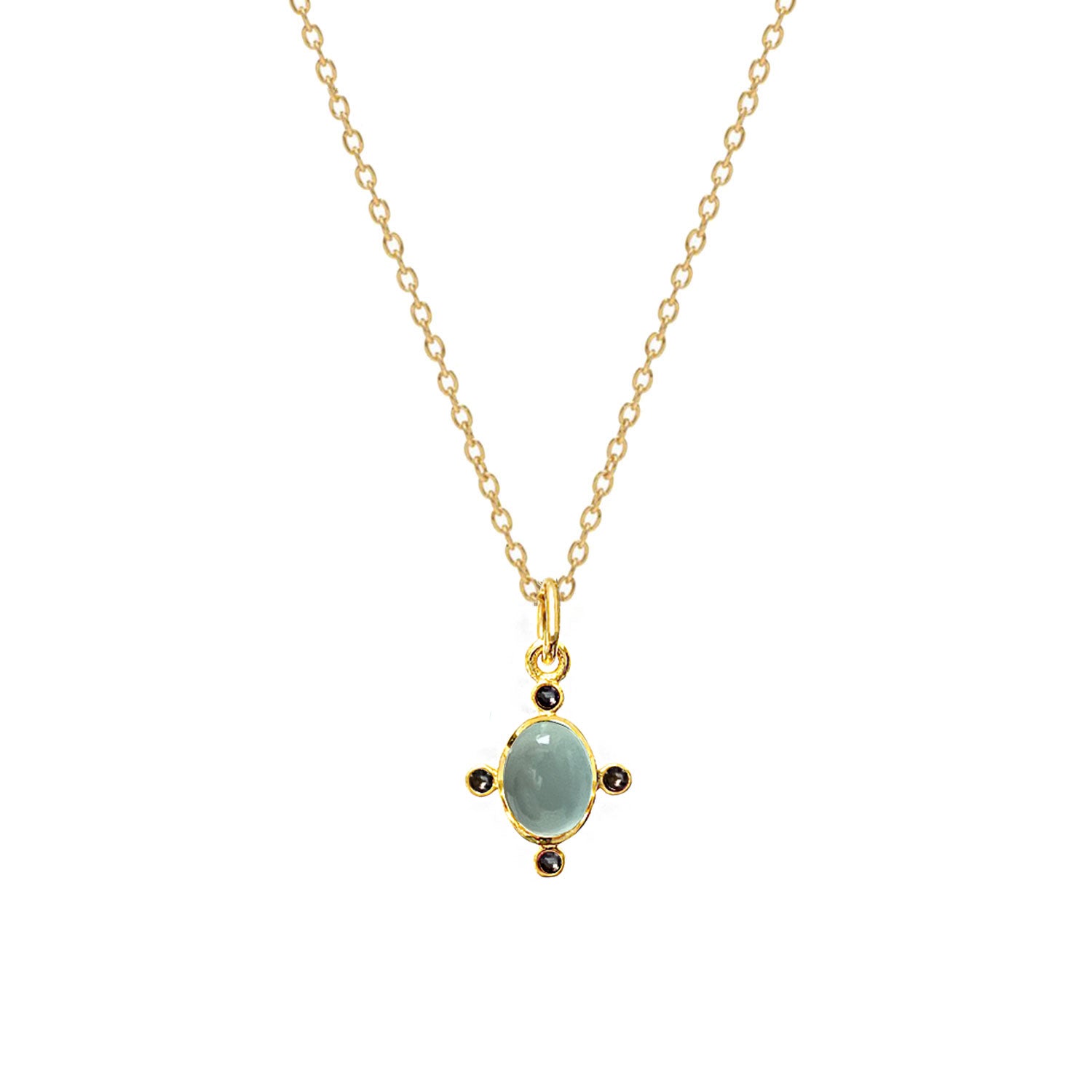 Serena Aqua Chalcedony with Sapphire Zircons Pendant on Short Simple Chain