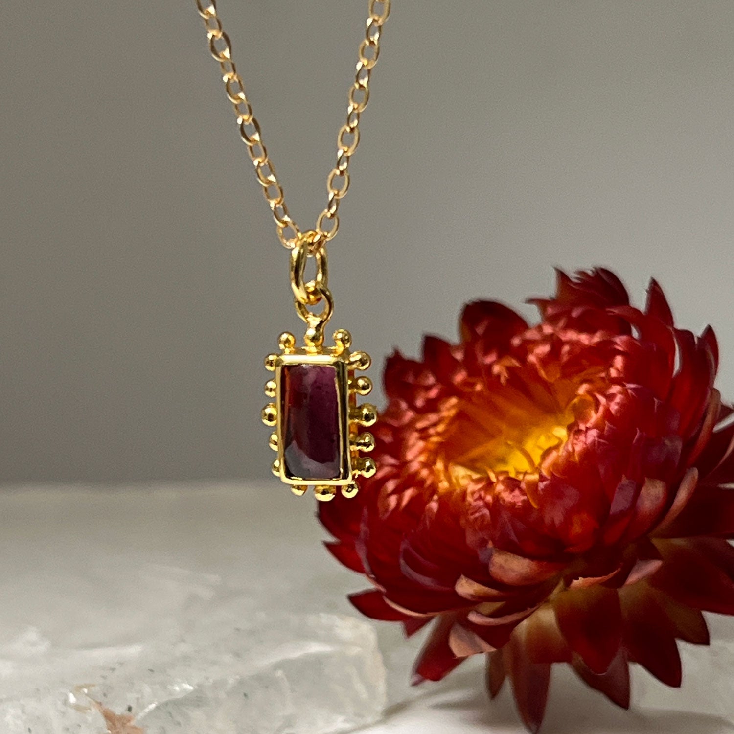 Sigrid Garnet Pendant On Short Simple Chain