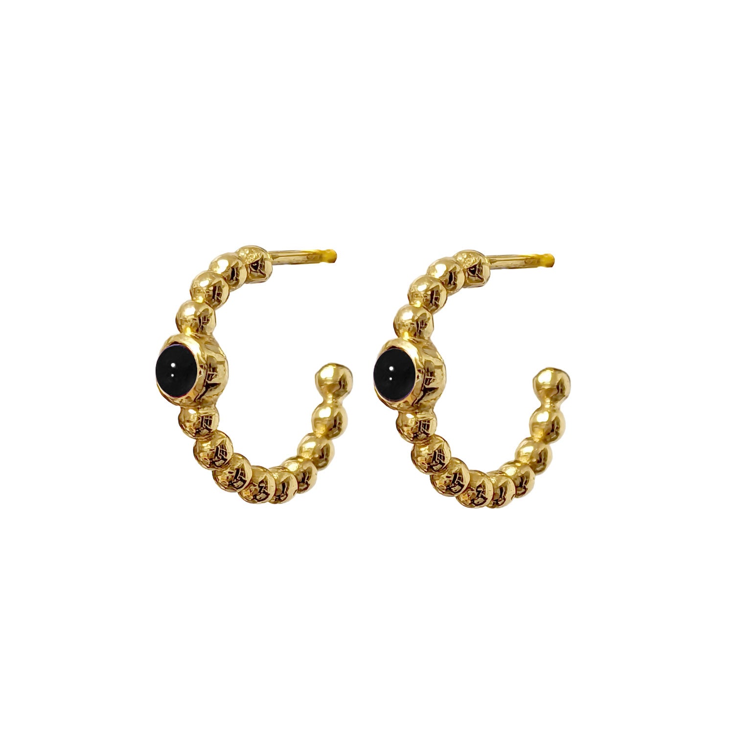 Small Creole Bubble Black Onyx Earrings