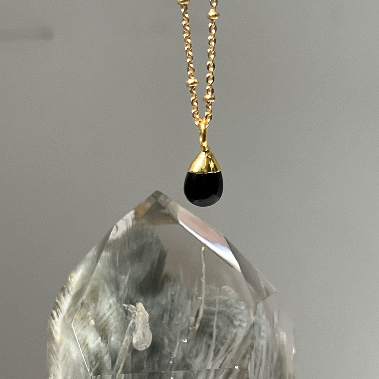 Smooth Black Onyx Drop on Short Satellite Chain