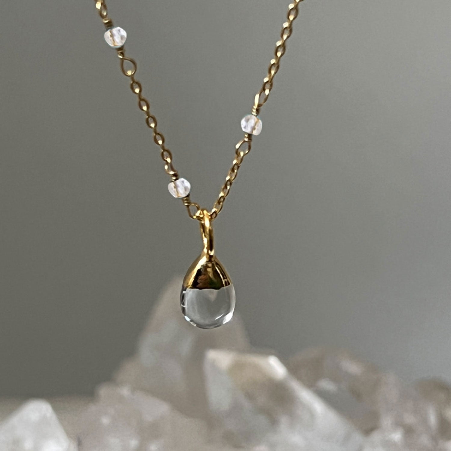 Fancy Rock Crystal Rosary with Smooth Rock Crystal Drop