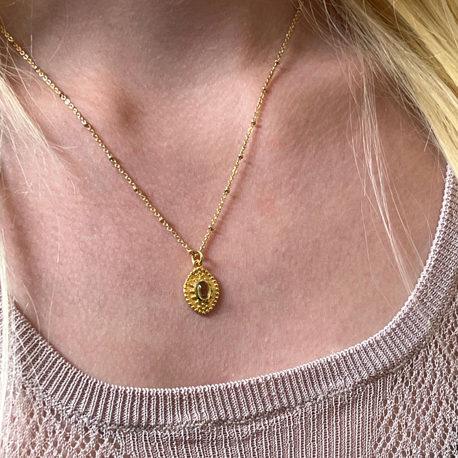 Surya Citrine Pendant on Short Satellite Chain