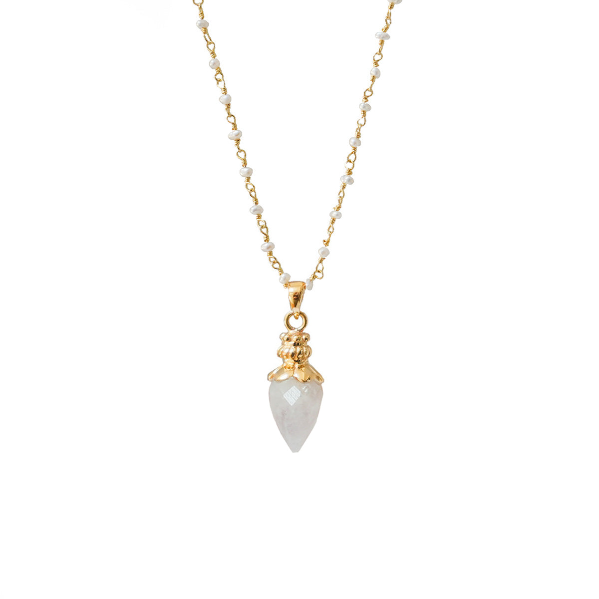 Sweet White Moonstone Pendulum Pendant On Pearl Rosary