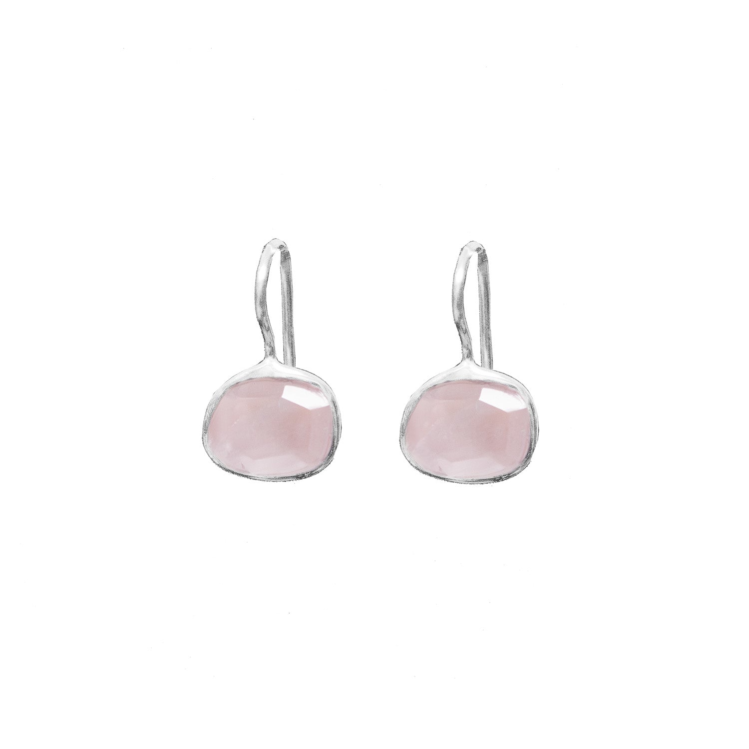 Sweet Rose Quartz Freeform Silver Earrings