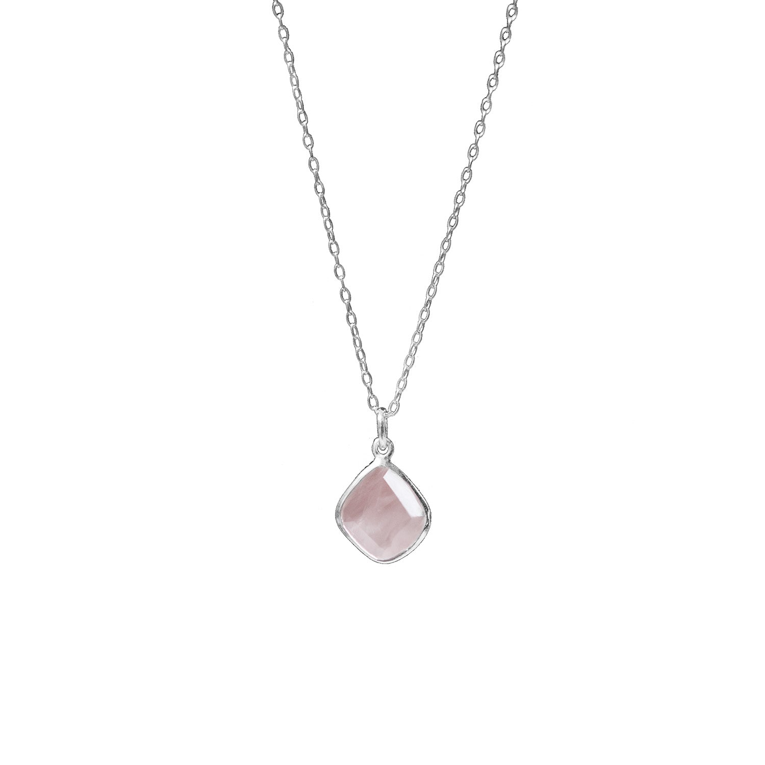 Sweet Rose Quartz Freeform Pendant On Short Simple Silver Chain