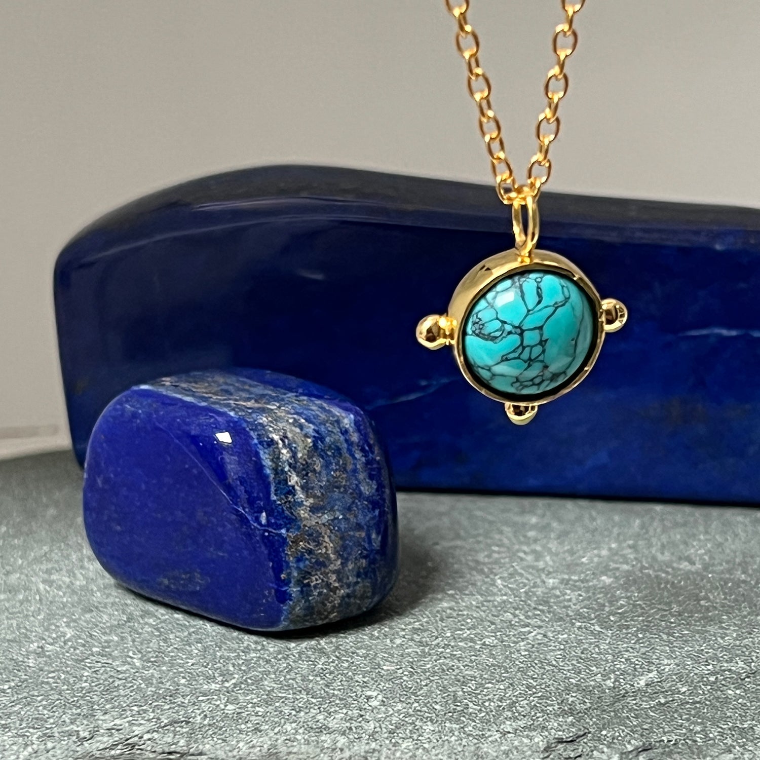 Wheel Of Fortune Howlite Turquoise Pendant With Simple Chain