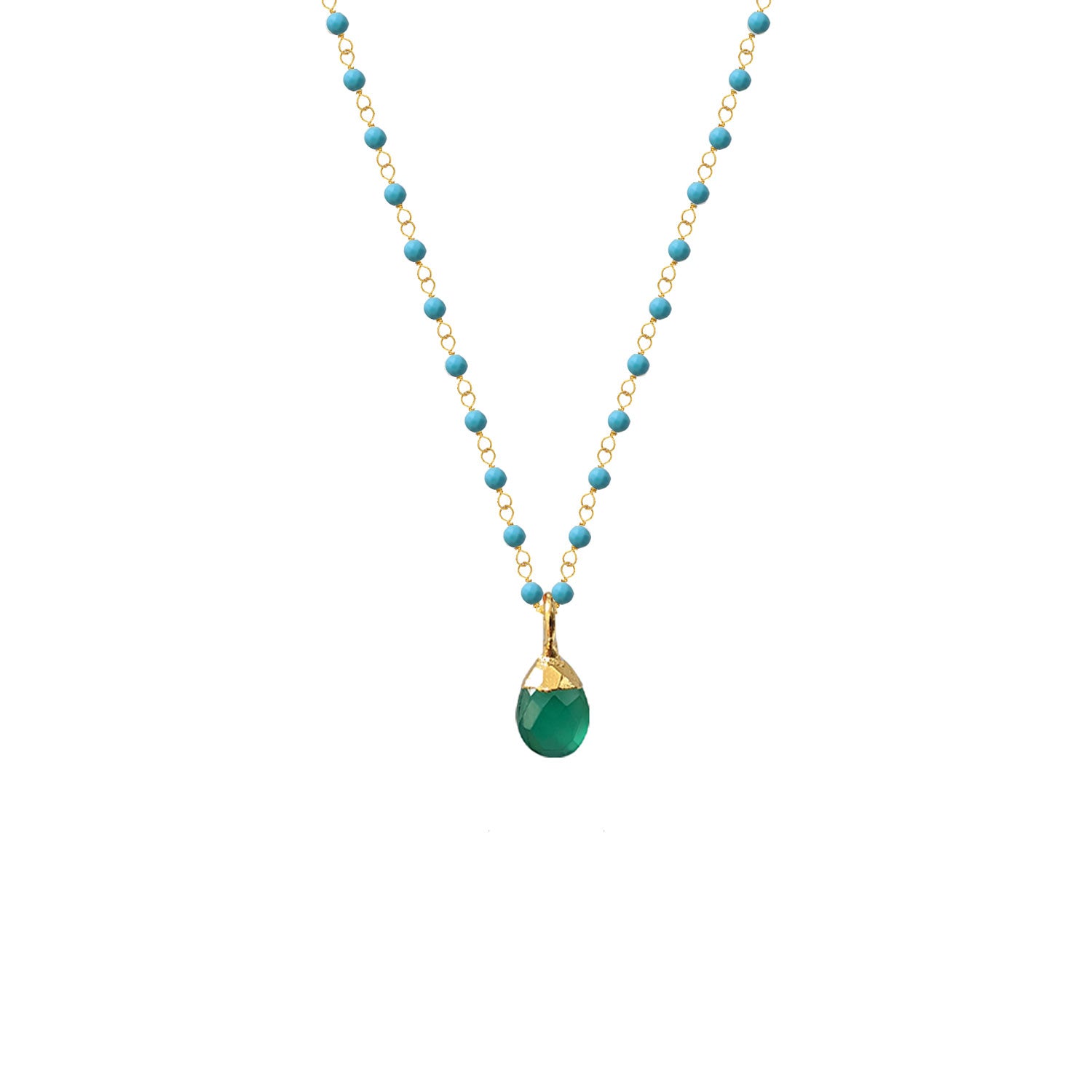 Howlite Turquoise rosary with Green Onyx Briolette