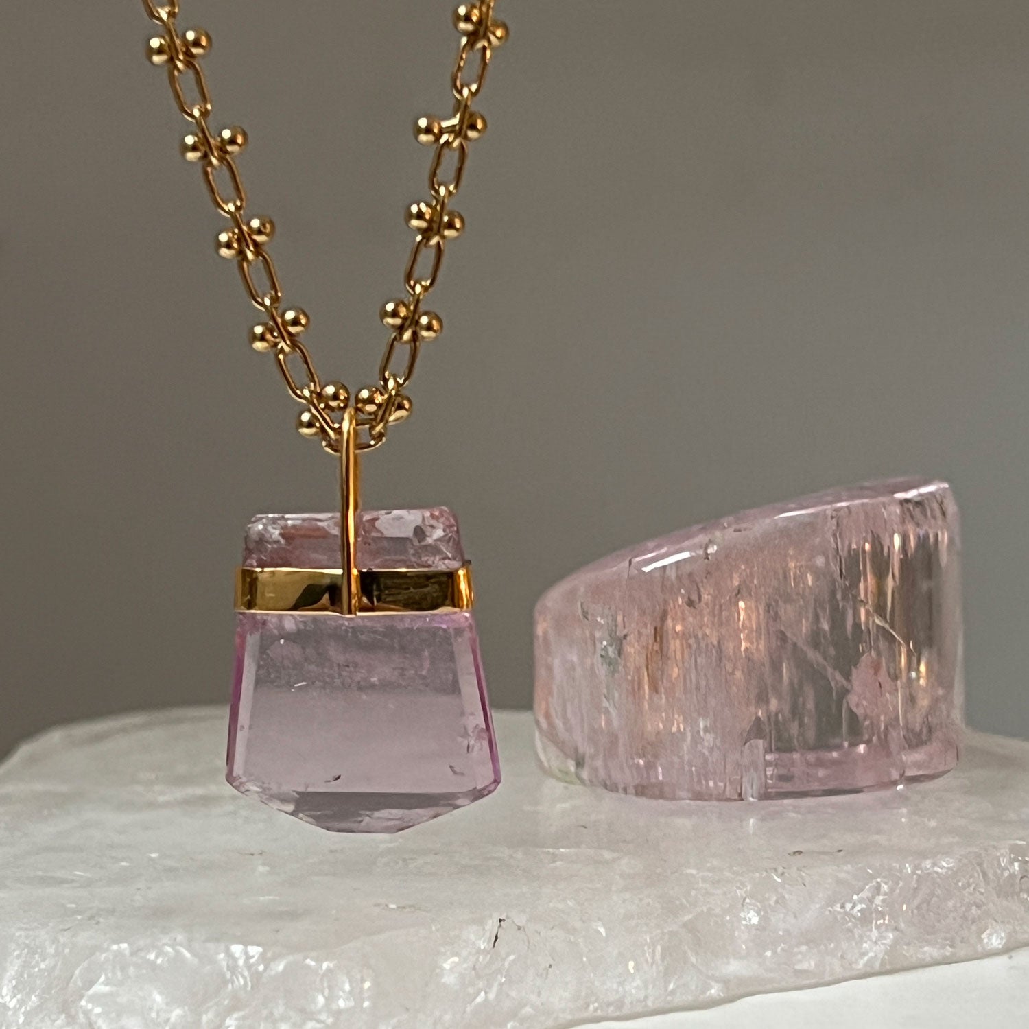 Unique Kunzite geometric stone on Bula Chain